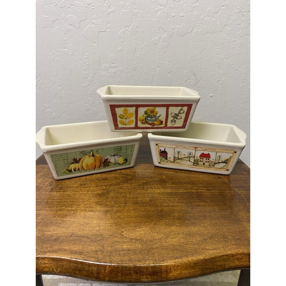 Nantucket Ceramic Mini Loaf Pans Fall Autumn Harvest Set of 3